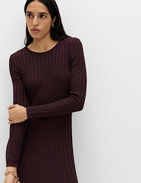 Sprankelende, geribde, gebreide maxi-jurk - BE