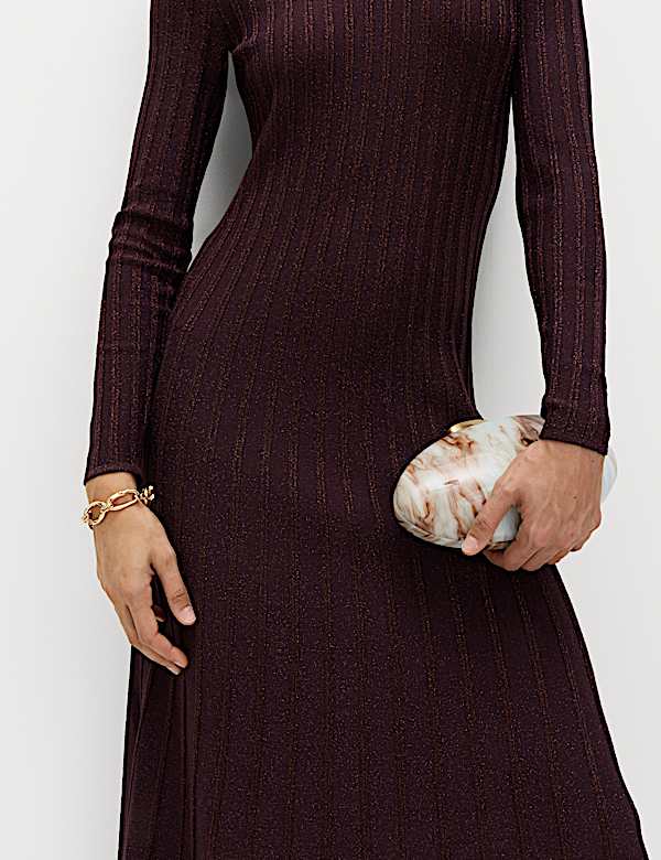 Sprankelende, geribde, gebreide maxi-jurk - BE