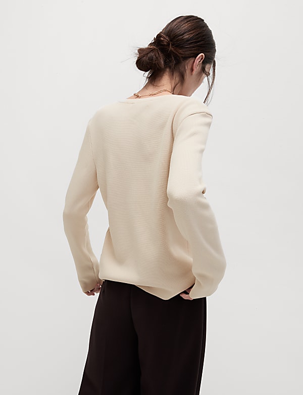 Textured Crew Neck Button Front Cardigan