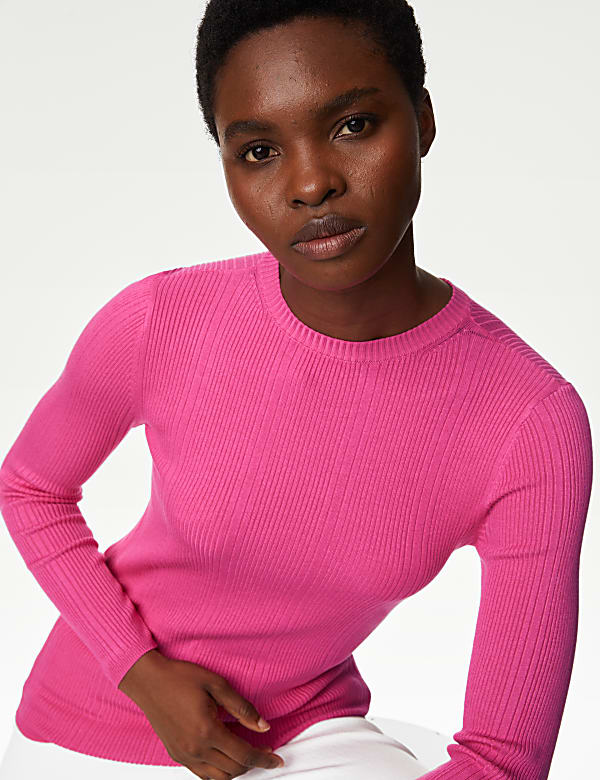 Ribbed round neck top clearance