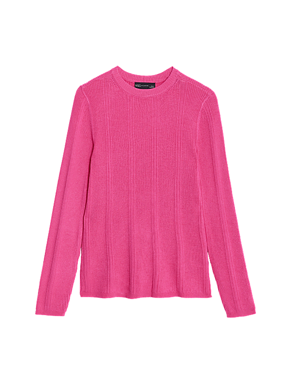 Ribbed Crew Neck Fitted Knitted Top