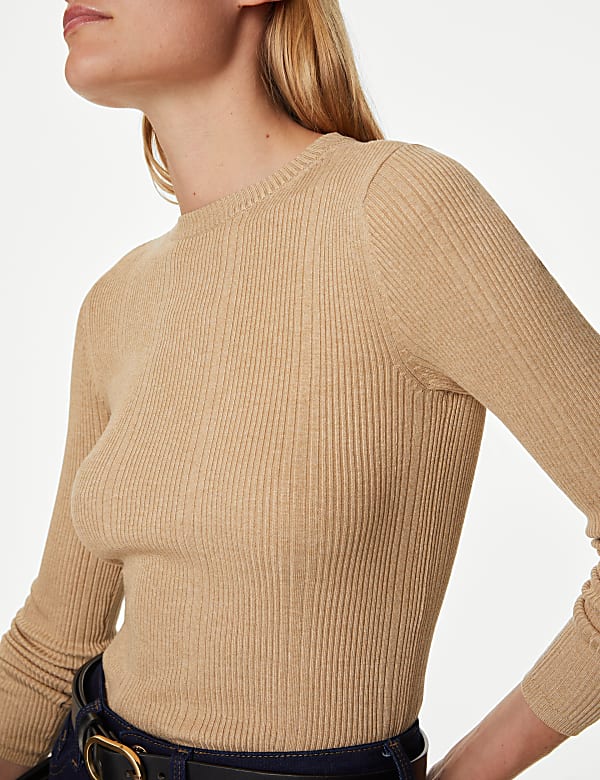 Ribbed Crew Neck Fitted Knitted Top