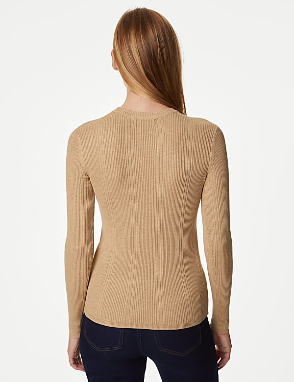 Ribbed Crew Neck Fitted Knitted Top