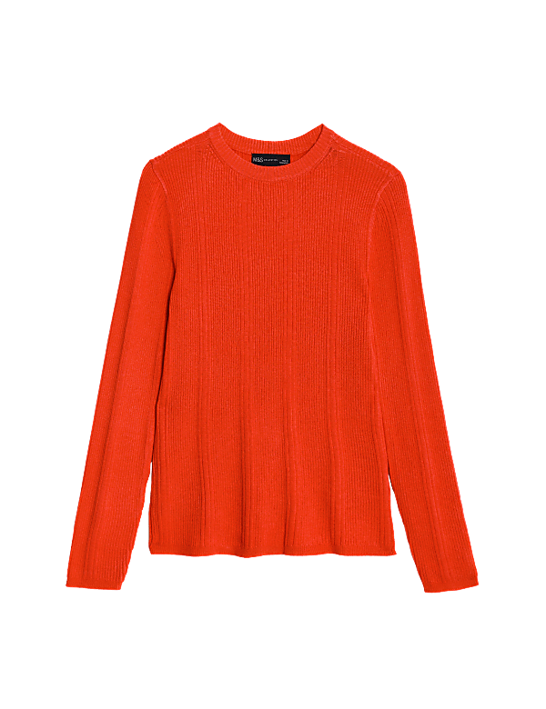 Ribbed Crew Neck Fitted Knitted Top