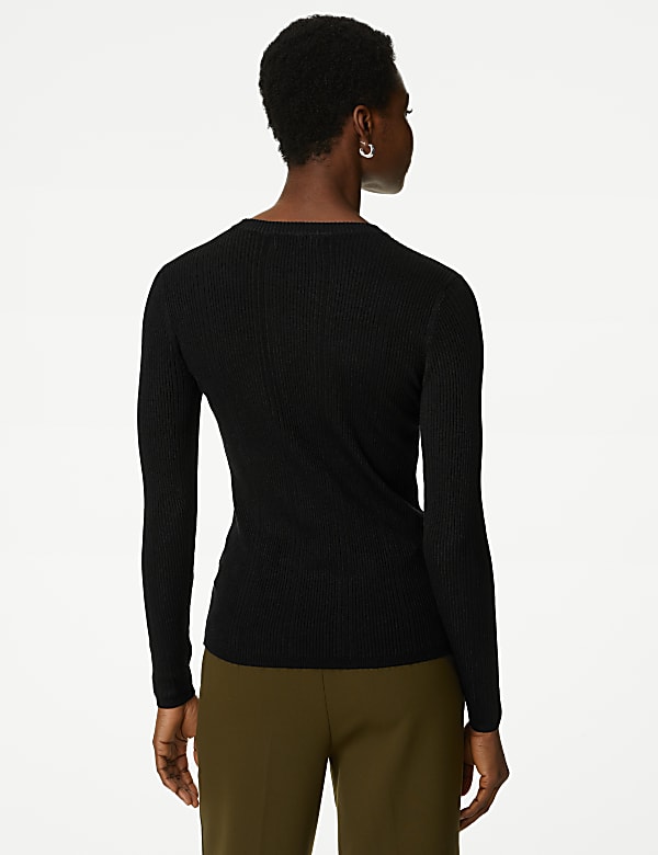 Ribbed Crew Neck Fitted Knitted Top - IT