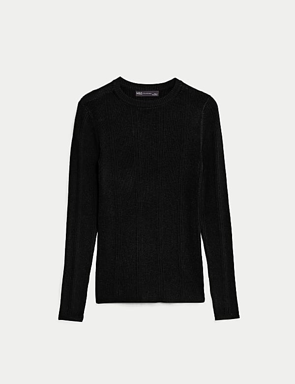 Ribbed Crew Neck Fitted Knitted Top - IT