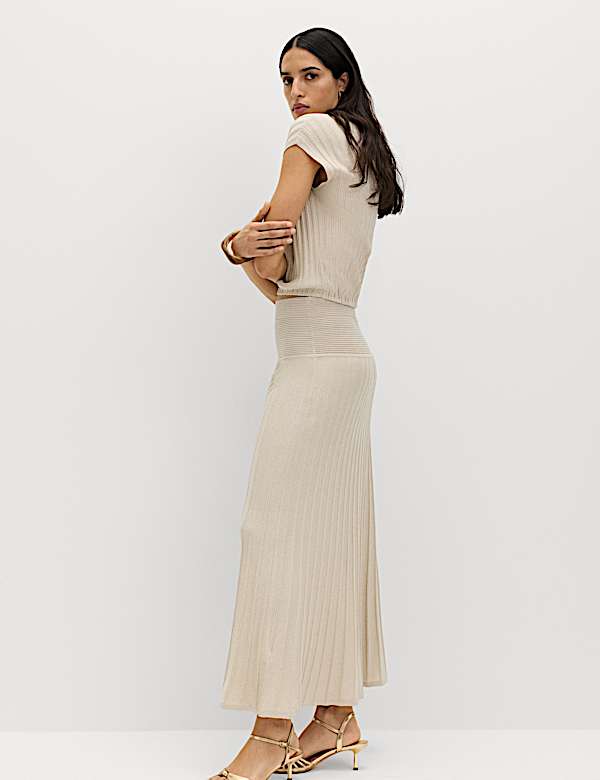 Sparkly Ribbed Knitted Maxi Skirt - AT