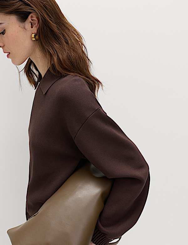 Zip Up Knitted Collared Bomber Cardigan - LT