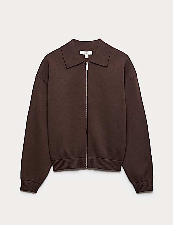Zip Up Knitted Collared Bomber Cardigan - LT