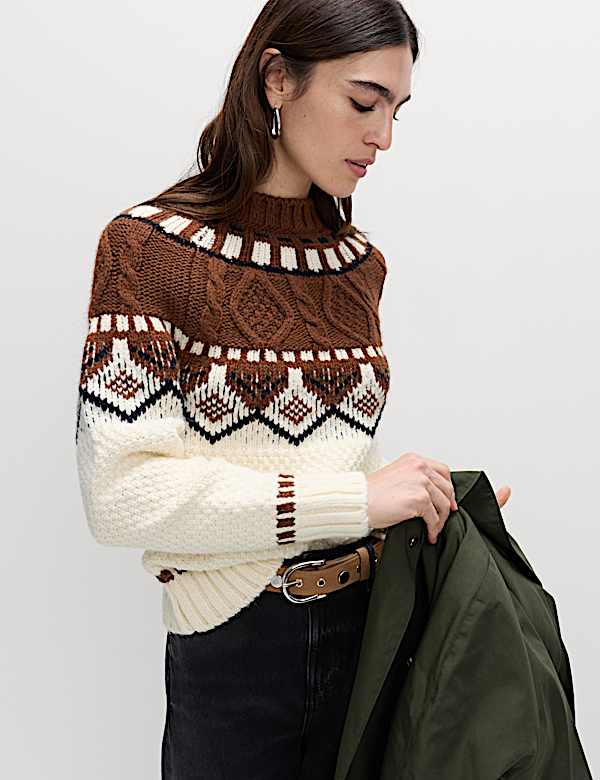 Fair Isle Cable Knit Crew Neck Jumper - PT