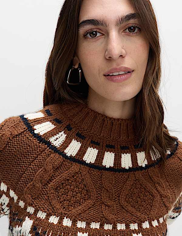 Fair Isle Cable Knit Crew Neck Jumper - PT