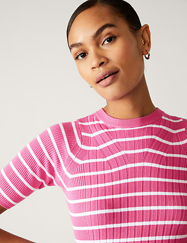 Striped Crew Neck Knitted Top