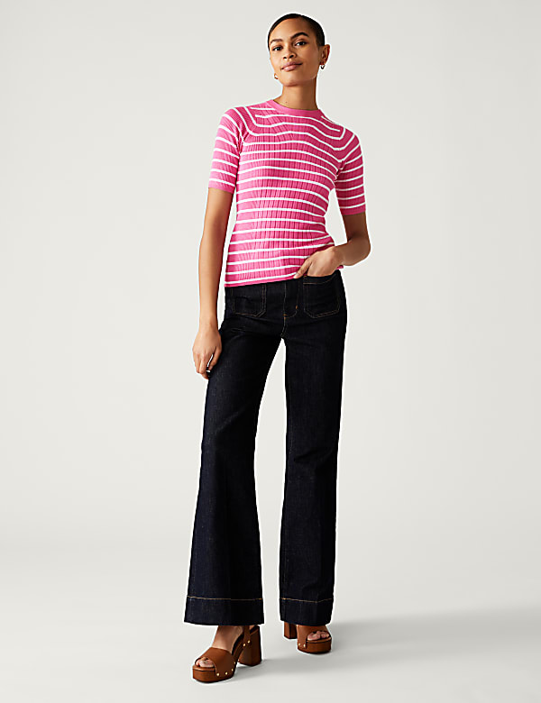 Striped Crew Neck Knitted Top