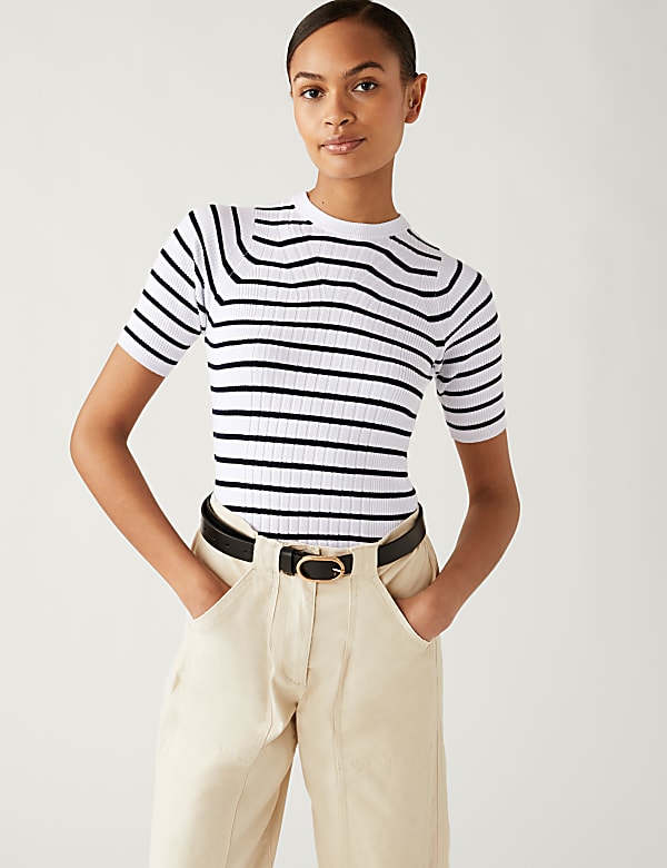 Striped Crew Neck Knitted Top