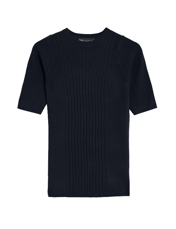 Ribbed Crew Neck Knitted Top