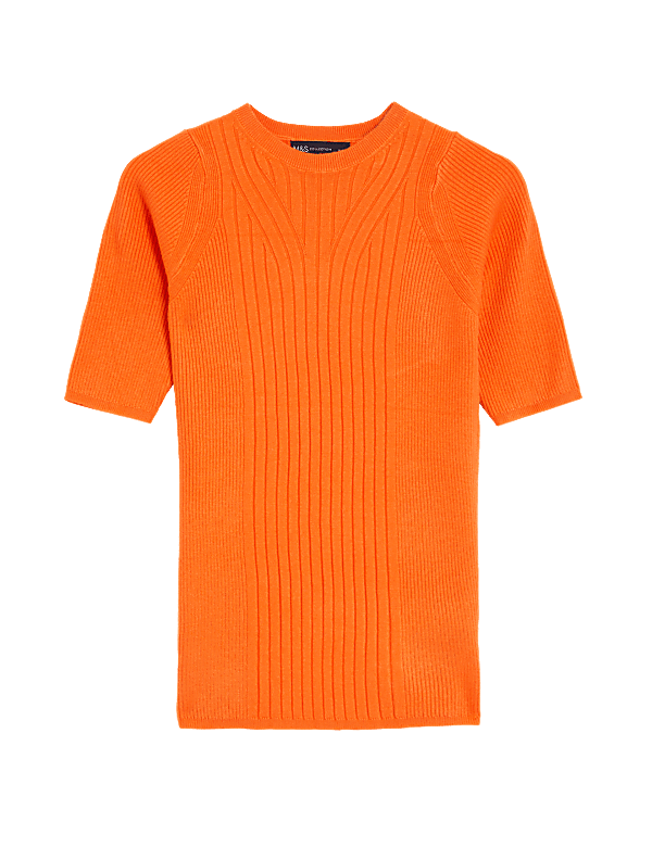 Ribbed Crew Neck Knitted Top