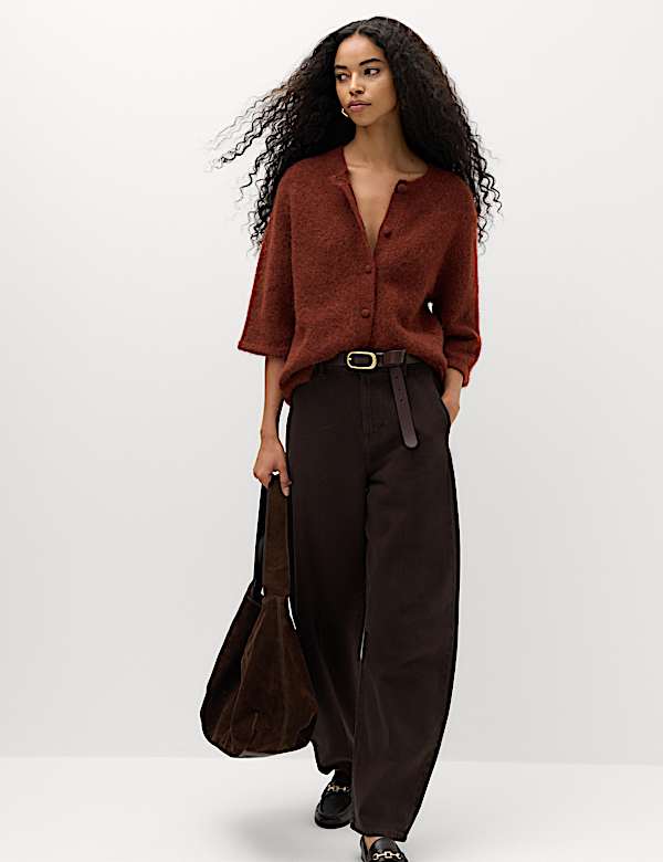 Wool Alpaca Blend Relaxed Fit Cardigan - CN