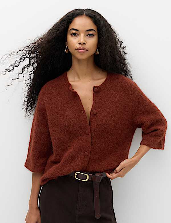 Wool Alpaca Blend Relaxed Fit Cardigan - CN