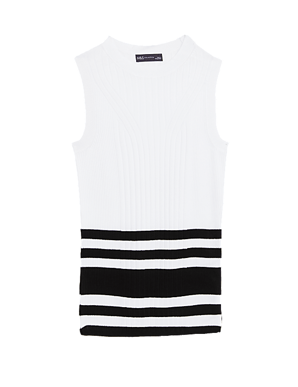 Striped Crew Neck Fitted Knitted Vest