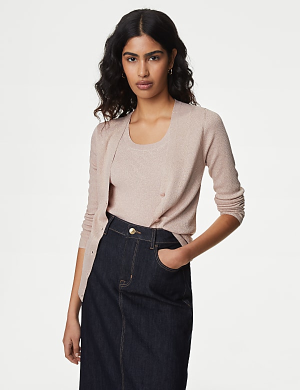 Sparkly V-Neck Button Front Cardigan
