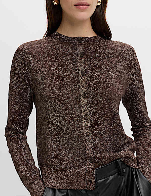 קרדיגן מטאלי נוצץ עם צווארון עגול - IL