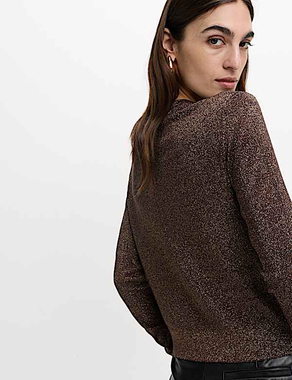 קרדיגן מטאלי נוצץ עם צווארון עגול - IL