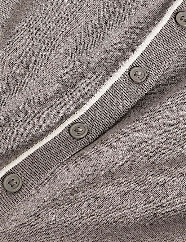 Crew Neck Tipped Detail Button Front Cardigan