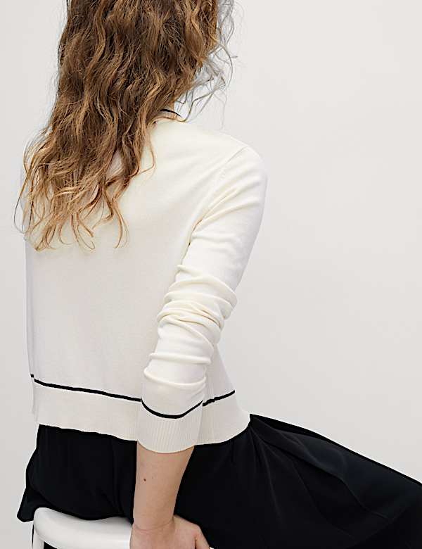 Kardigan Kancing Depan Kerah Bundar dengan Detail Ujung - ID