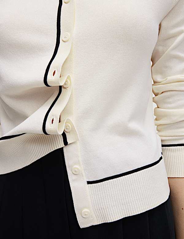 Kardigan Kancing Depan Kerah Bundar dengan Detail Ujung - ID