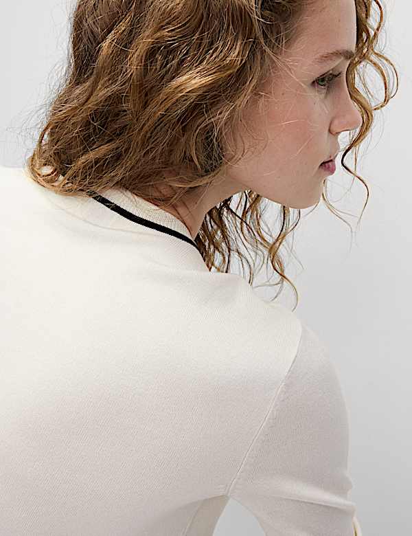 Kardigan Kancing Depan Kerah Bundar dengan Detail Ujung - ID