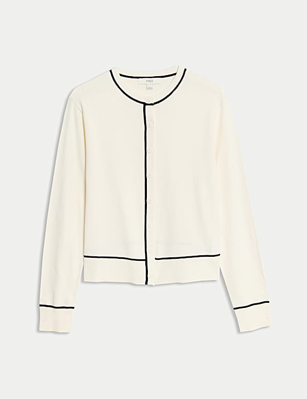 Kardigan Kancing Depan Kerah Bundar dengan Detail Ujung - ID