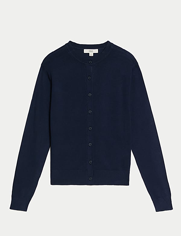 Crew Neck Button Front Cardigan - DE