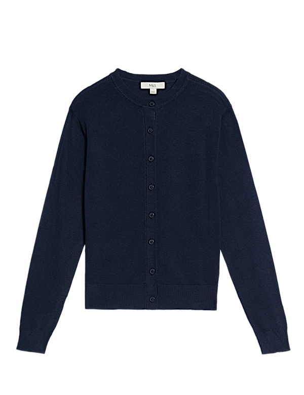Crew Neck Button Front Cardigan