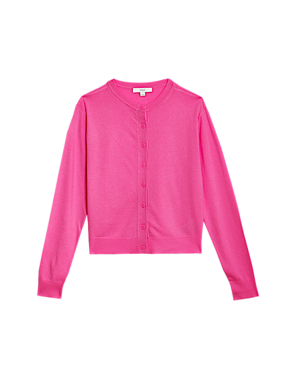 Crew Neck Button Front Cardigan
