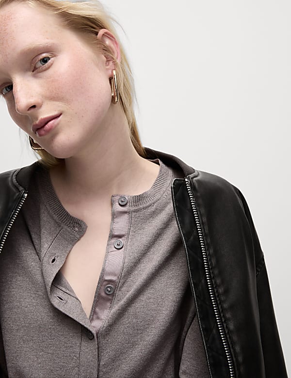 Crew Neck Button Front Cardigan - ES