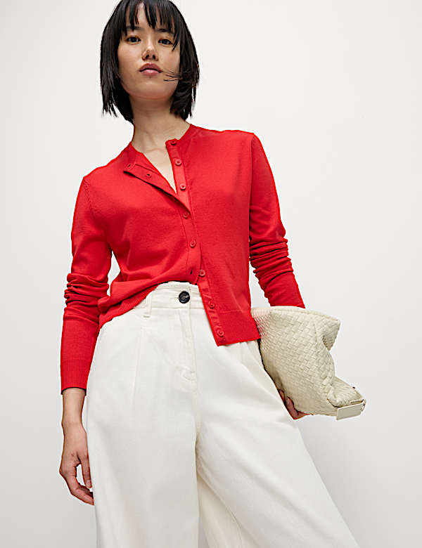 Crew Neck Button Front Cardigan