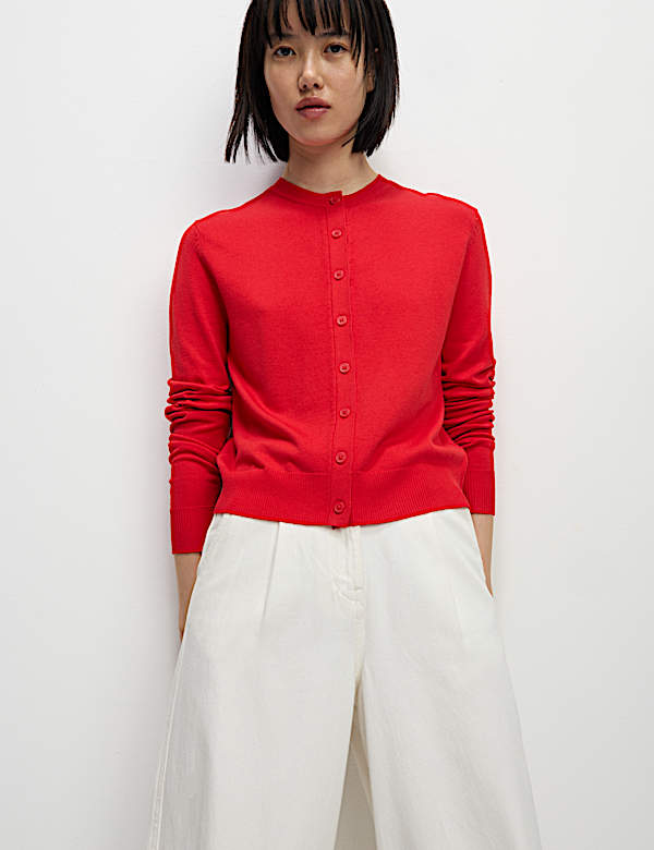 Crew Neck Button Front Cardigan