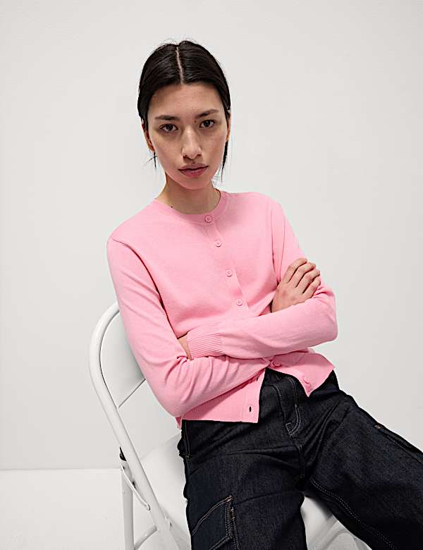 Crew Neck Button Front Cardigan - GR