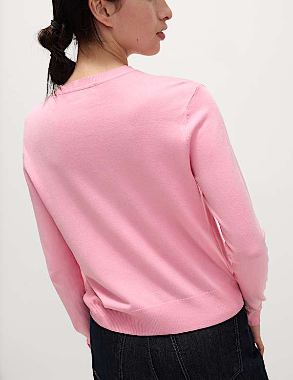 Crew Neck Button Front Cardigan - GR