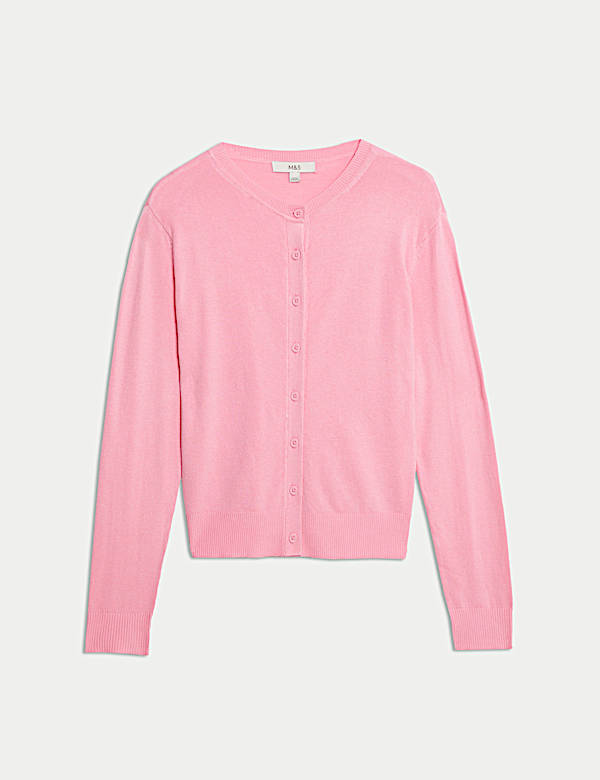 Crew Neck Button Front Cardigan - GR