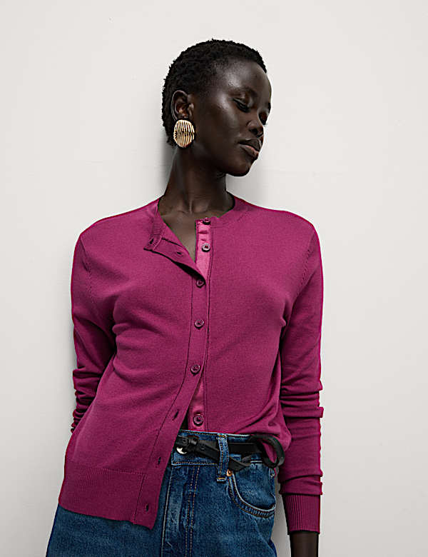 Crew Neck Button Front Cardigan