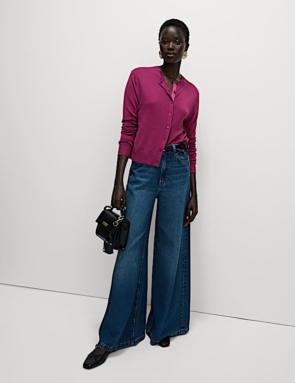 Crew Neck Button Front Cardigan