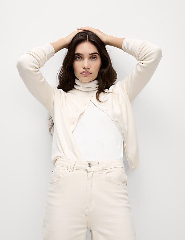 Crew Neck Button Front Cardigan