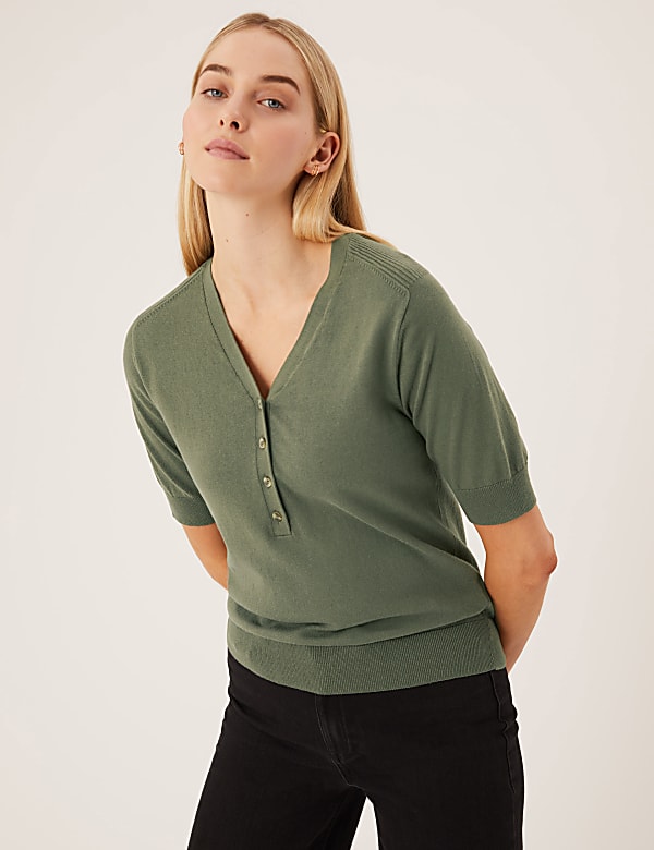 Cotton Rich Short Sleeve Knitted Top