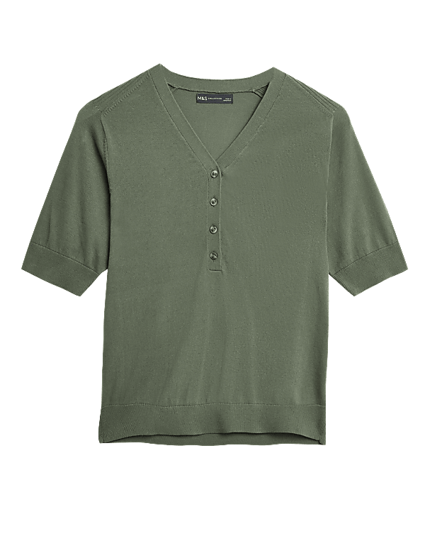 Cotton Rich Short Sleeve Knitted Top