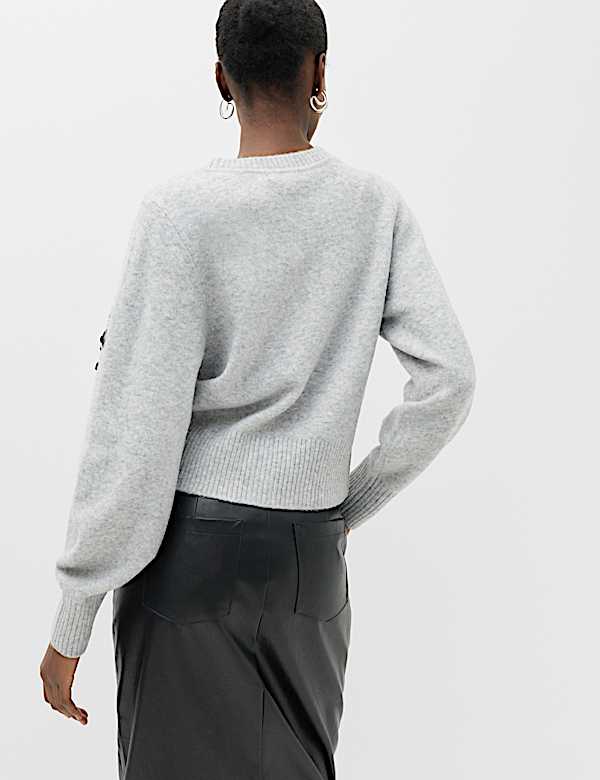 Embellished V-Neck Cardigan with Wool - KR