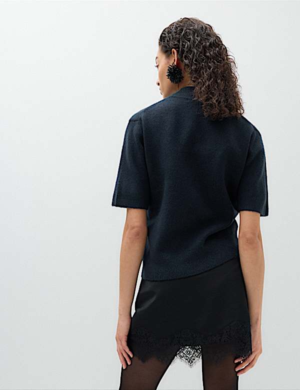 Embellished Funnel Neck Knitted Top - NZ