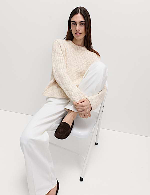 Textured Crew Neck Cropped Jumper With Wool - JP