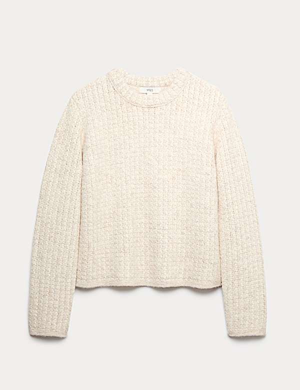 Textured Crew Neck Cropped Jumper With Wool - JP