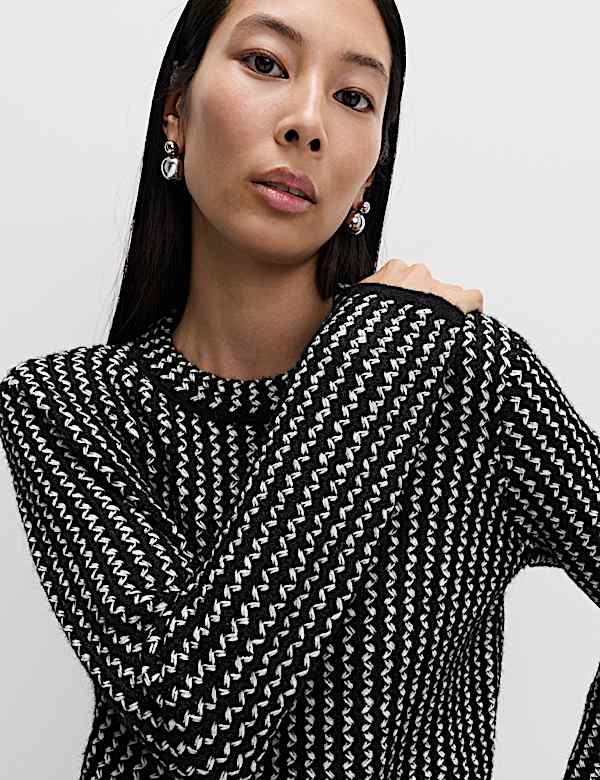 Textured Crew Neck Cropped Jumper With Wool - JE